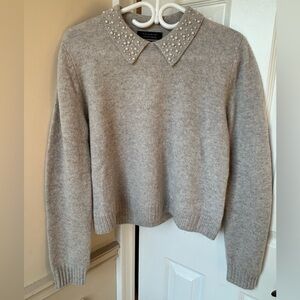 Tahari 100% 2-Ply Cashmere Sweater Pearl Detailing